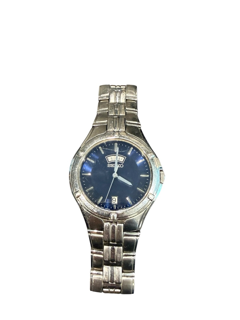 Seiko vintage 7N43-0BH0 men’s stainless steel watch blue face tested working